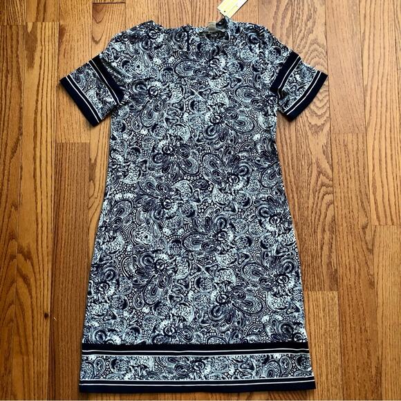 MICHAEL KORS Paisley Print Border Trim Blue Dress Size Women's Size S NWT - Picture 4 of 12